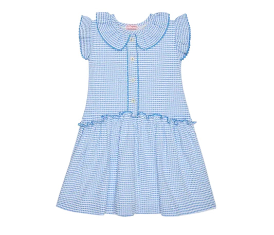 La Coqueta Blue Gingham Fabiola Drop Waist Dress