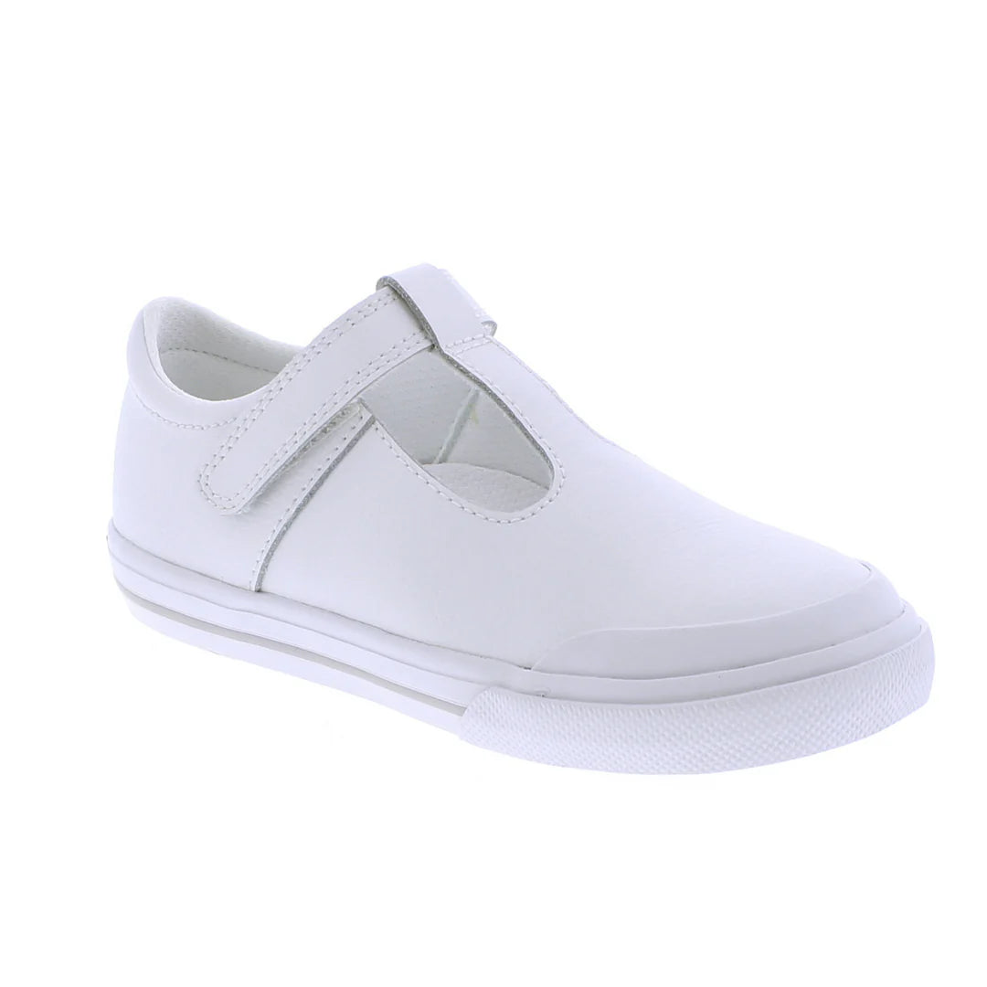 Footmates Drew Shoe - White Leather with Gray Trim