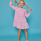 Jody Dress- Magenta Clip Dot Stripe