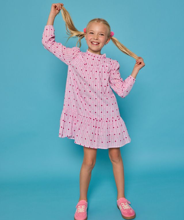 Jody Dress- Magenta Clip Dot Stripe