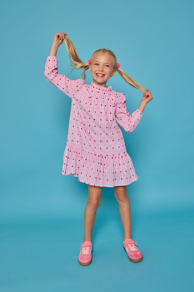 Jody Dress- Magenta Clip Dot Stripe