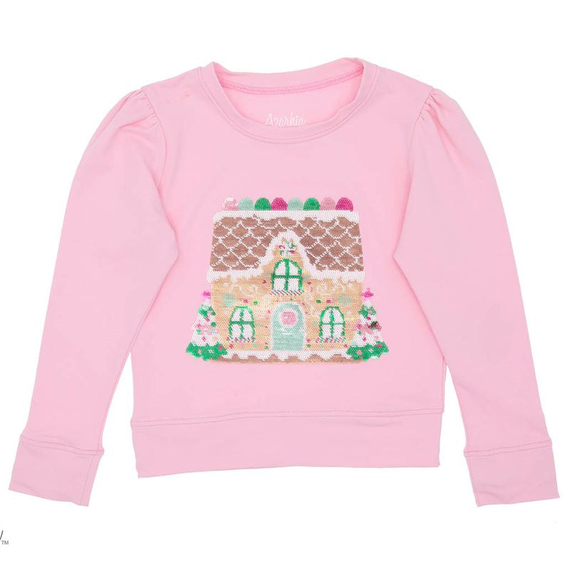 Sequin Gingerbread House Tee- Pink