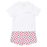 Lila and Hayes Walker Boys' Short Set - Schoolhouse Apples Blue