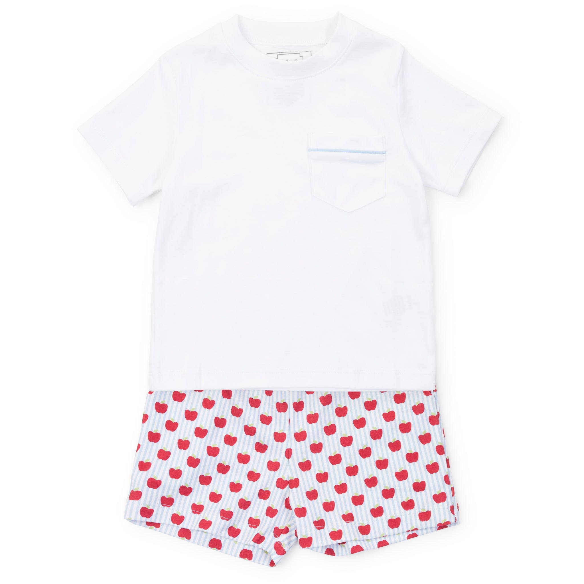 Lila and Hayes Walker Boys' Short Set - Schoolhouse Apples Blue