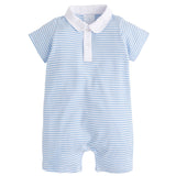 Little English Peter Pan Polo Romper- Light Blue Stripe