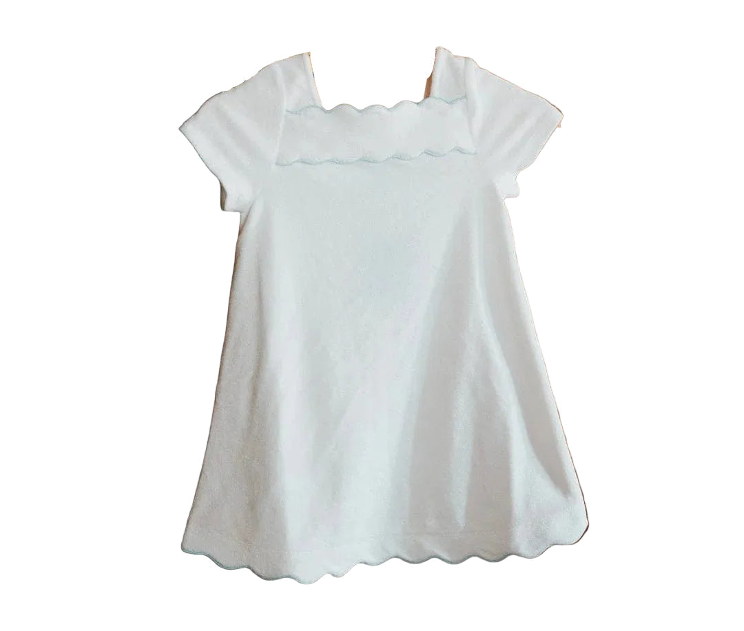 Weezie Girls Dress- White with Light Blue 