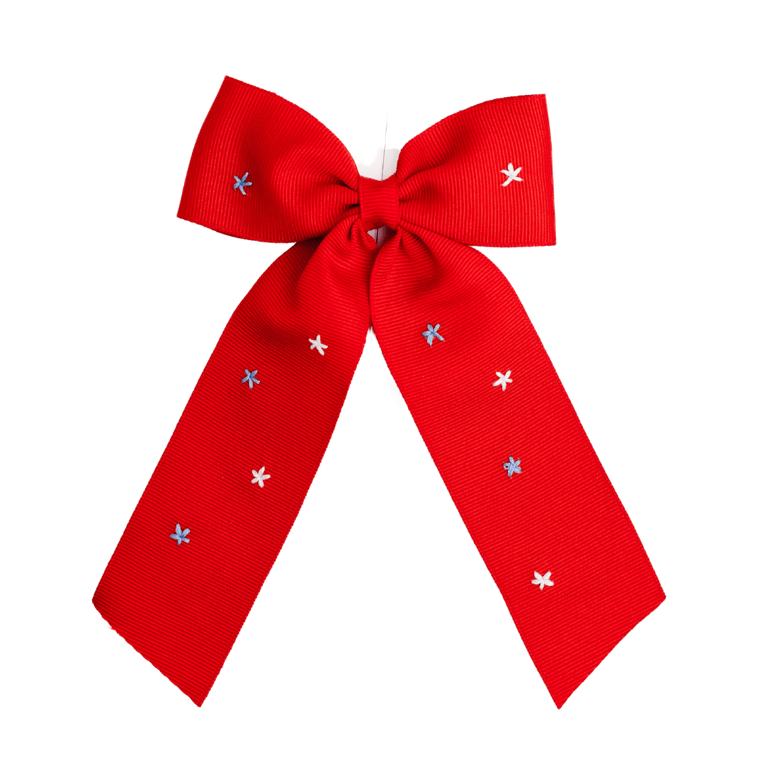 Winn and William Hand Embroidered Bows Medium Stars All Over Bow - Red