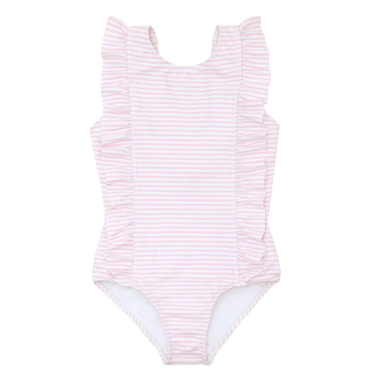 Pink Stripe Ruffle One Piece Swimsuit