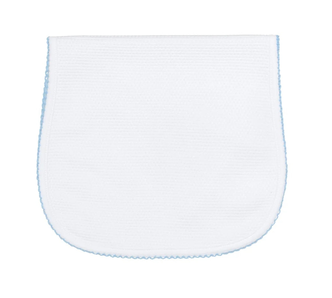 Nellapima White Bubble Baby Burp Cloth - Blue Picot Trim