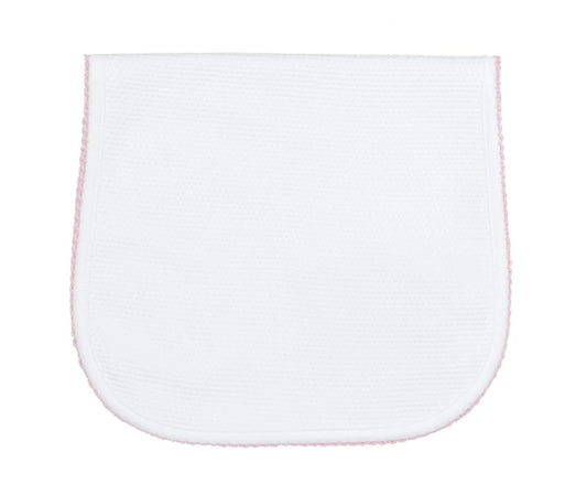 Nellapima White Bubble Baby Burp Cloth - Pink Picot Trim