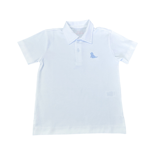 James and Lottie White Polo with Blue Puppy