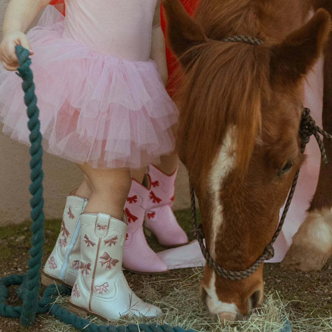 Cowgirl White and Pink Bow Boots