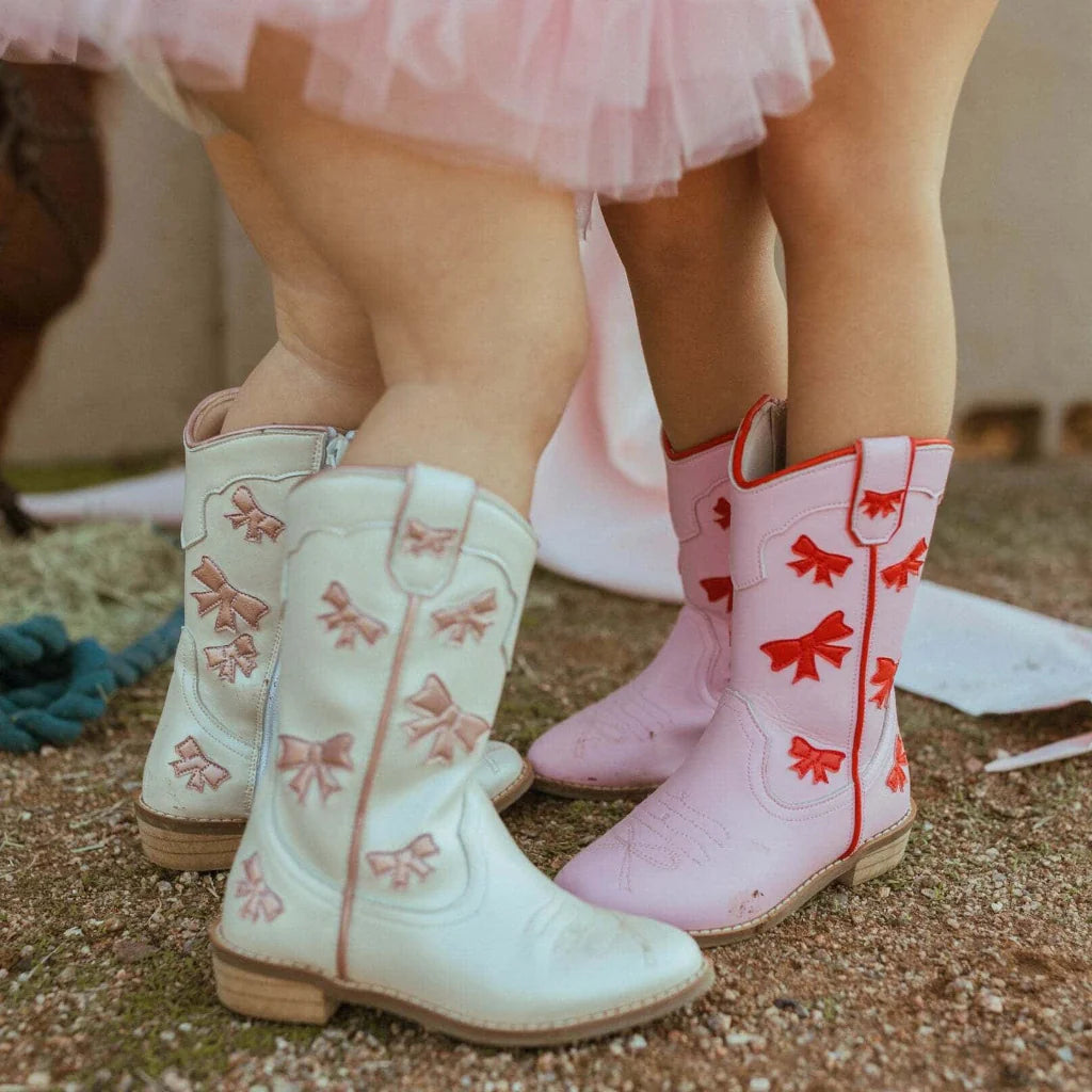 Cowgirl White and Pink Bow Boots