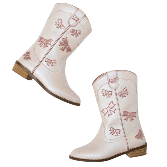 Cowgirl White and Pink Bow Boots