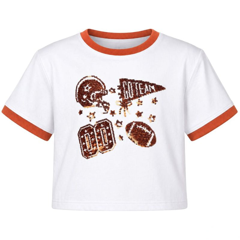 Azarhia Sequin Football Elements Boxy Tee- Burnt Orange