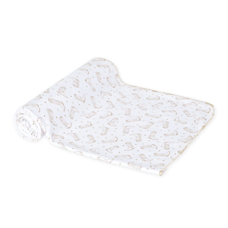 Magnolia Baby Darling Cowboy Boots Printed Swaddle Blanket- Ivory