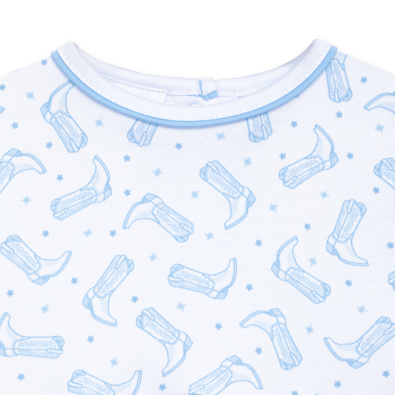 Magnolia Baby Darling Cowboy Boots Printed Bubble- Light Blue