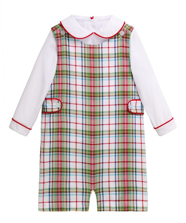 Little English Button Tab Jon Jon Set- Douglas Plaid