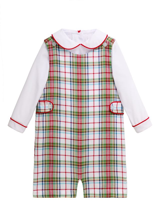 Little English Button Tab Jon Jon Set- Douglas Plaid