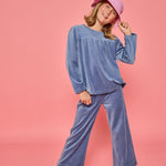 Palazzo Pants- Dusty Blue Velour