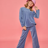 Palazzo Pants- Dusty Blue Velour
