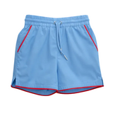 Nella June Blue Drawstring Shorts With Red Trim 