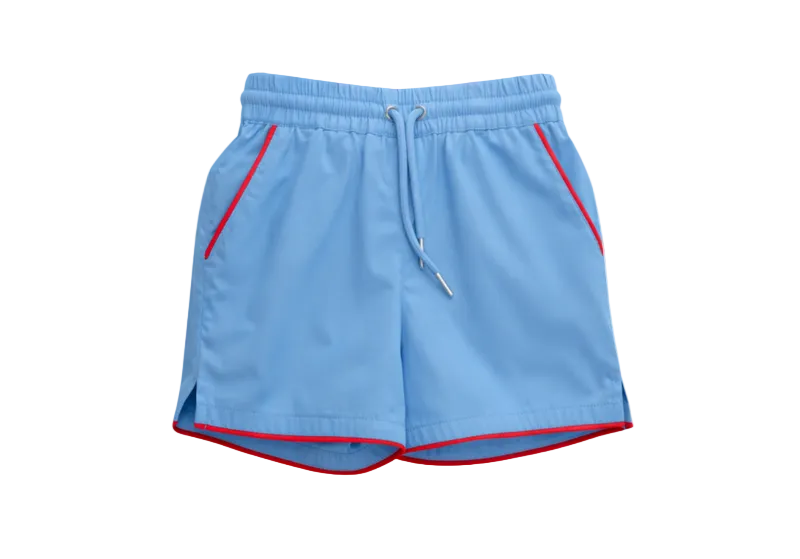 Nella June Blue Drawstring Shorts With Red Trim 