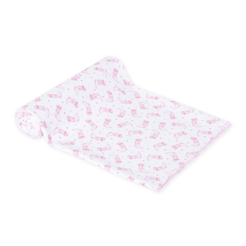 Magnolia Baby Darling Cowboy Boots Printed Swaddle Blanket- Pink