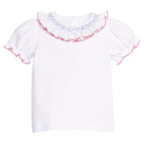 Little English Short Sleeve Smocked Madeline Blouse- Blue and Red