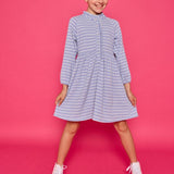 Amelia Dress- Blue Sparkle Stripe