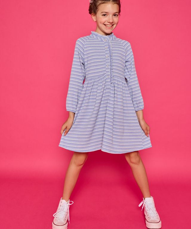 Amelia Dress- Blue Sparkle Stripe
