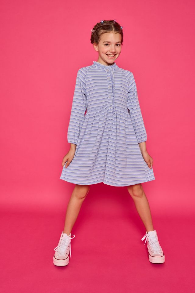Amelia Dress- Blue Sparkle Stripe