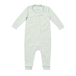 Oso & Me Ziggy Zip Romper- Dusty Seafoam Stripe
