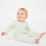Oso & Me Ziggy Zip Romper- Dusty Seafoam Stripe