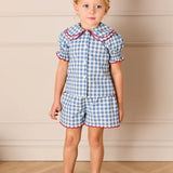 Darby Gingham Scallop Edge Bow Detail Shorts in Blue