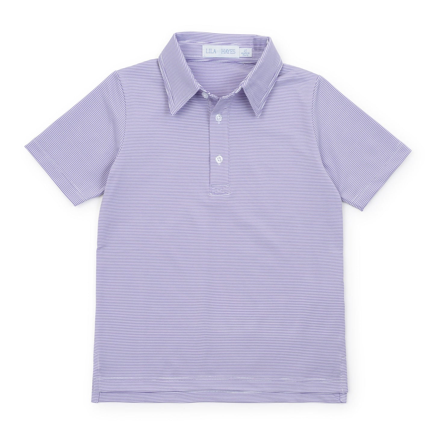 Lila and Hayes Will Performance Polo Shirt - Purple and White Stripes