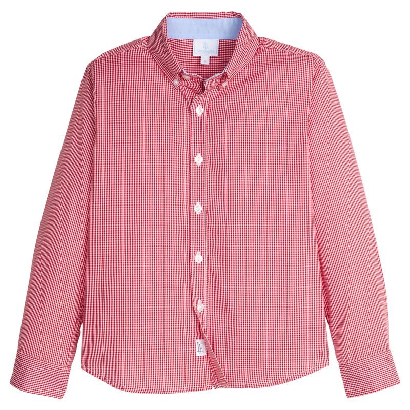Little English Button Down Shirt - Red Mini Gingham