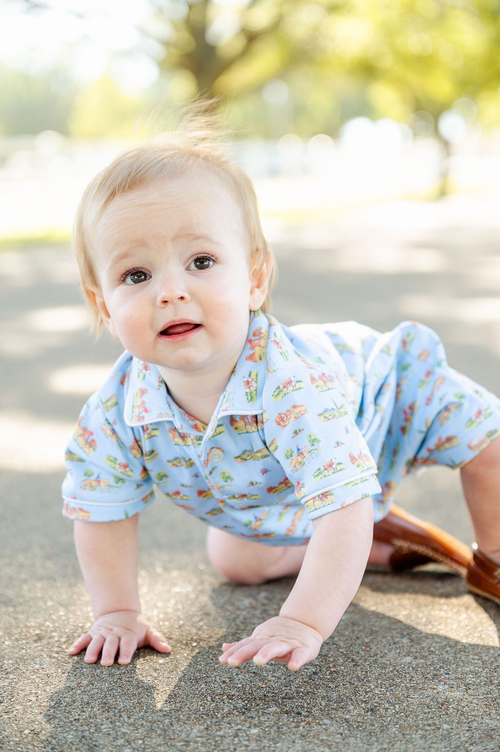 Ruth and Ralph Blue Cowboy Toile Pima Harold Romper