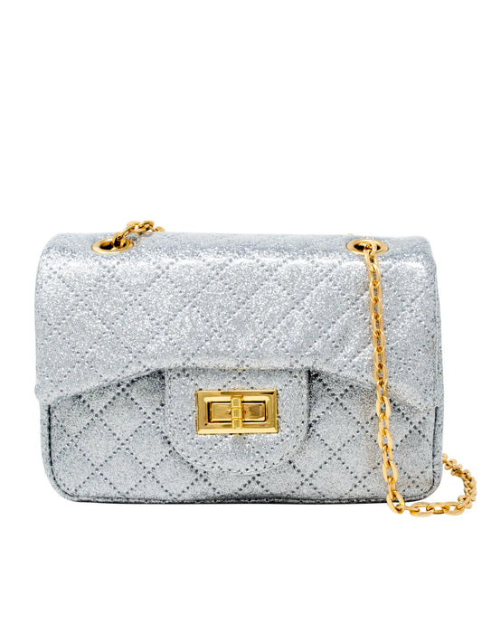 Zomi Gems Classic Quilted Sparkle Mini Bag- Silver