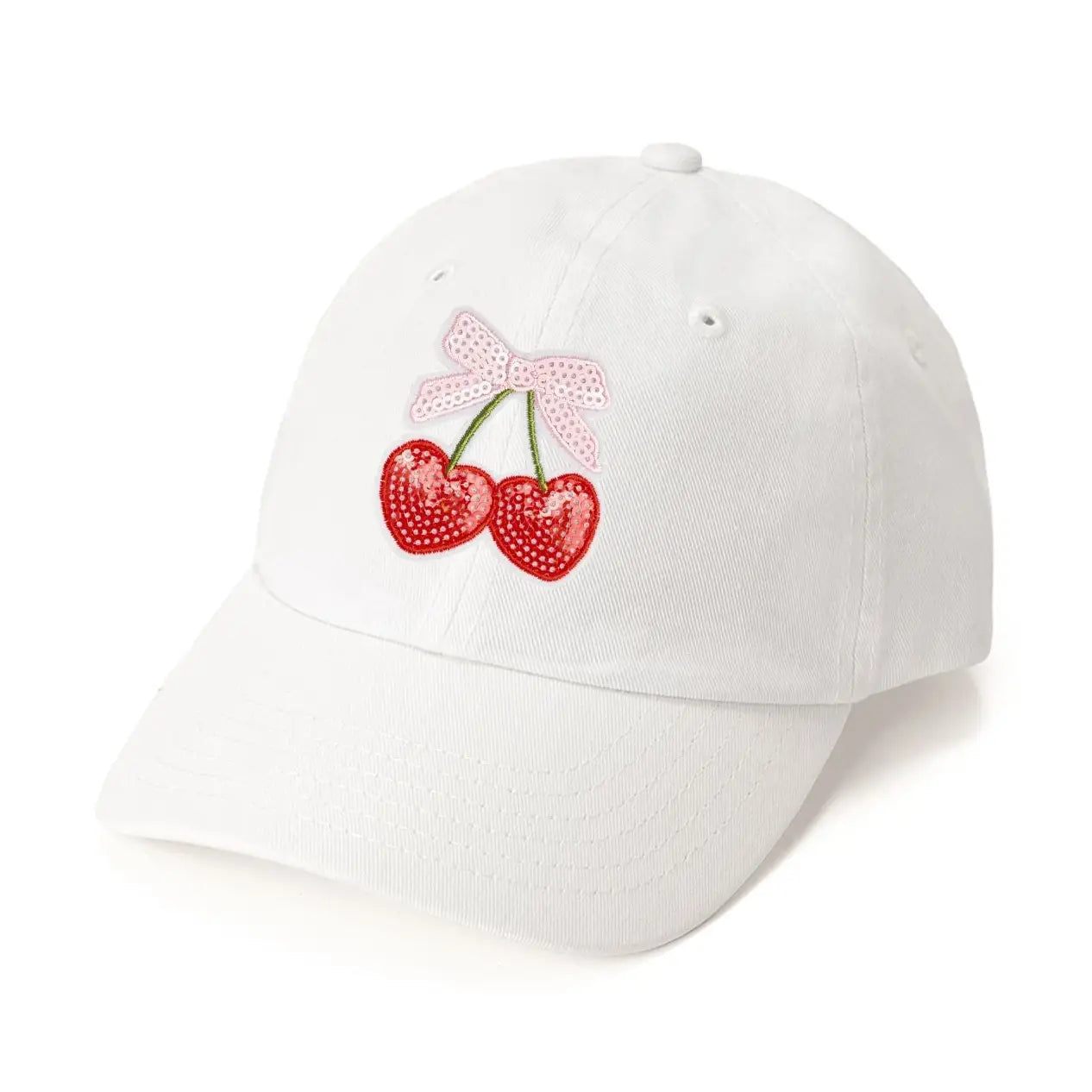 Sweet Wink Cherry Sequin Patch Hat - White