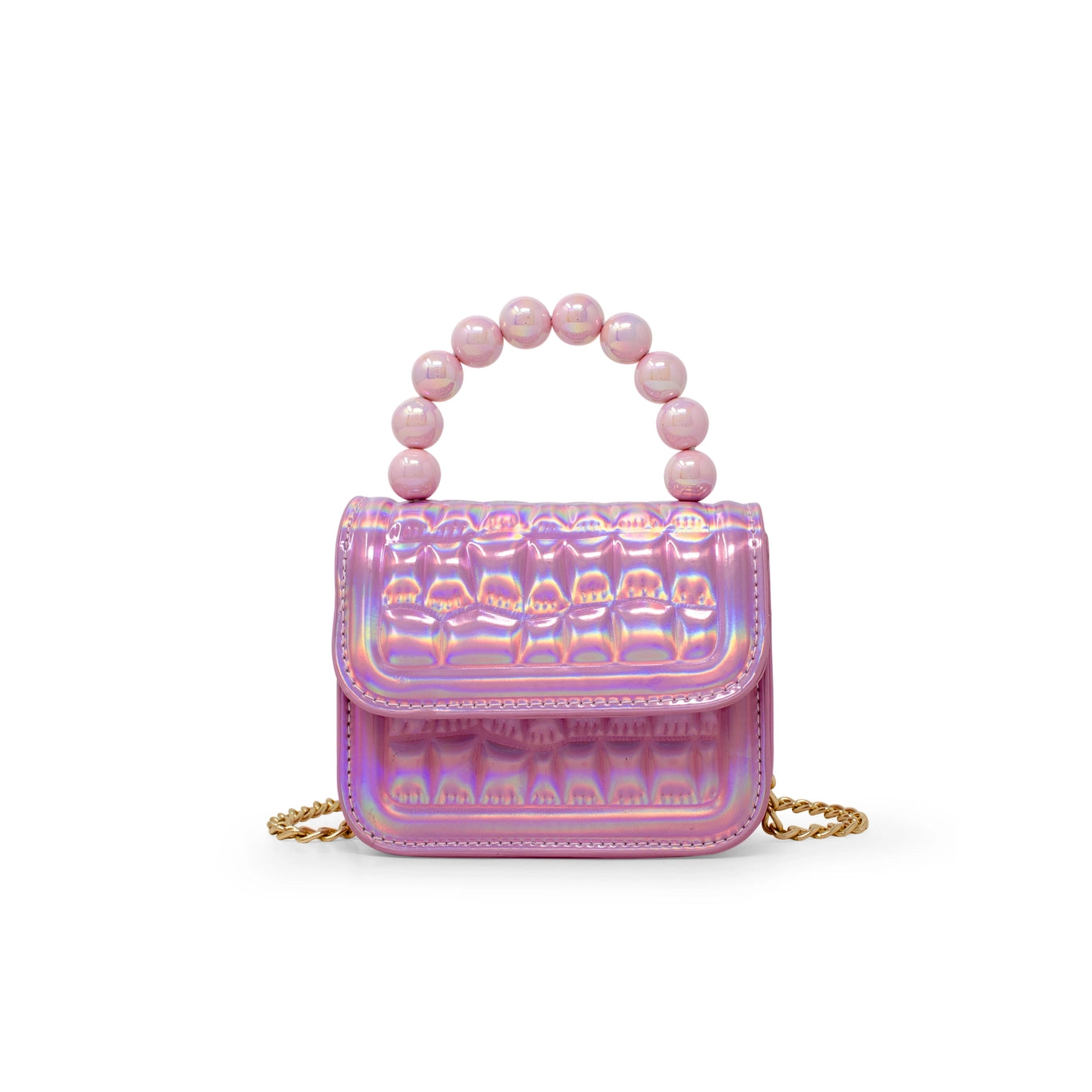 Zomi Gems Mini Glam Quilted Pearl Handle Purse- Pink