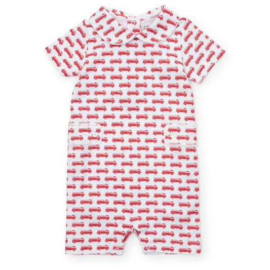 Lila and Hayes Henry Boys' Pima Cotton Shortall - Fire Truck Red