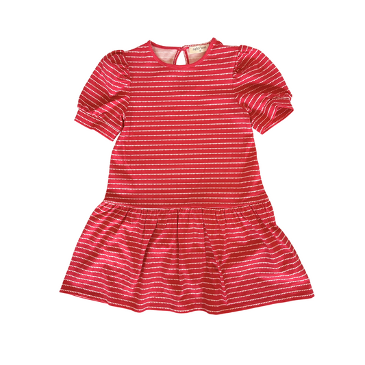 Nella June Puff Sleeve Tennis Dress in Red & White Heart Stripe