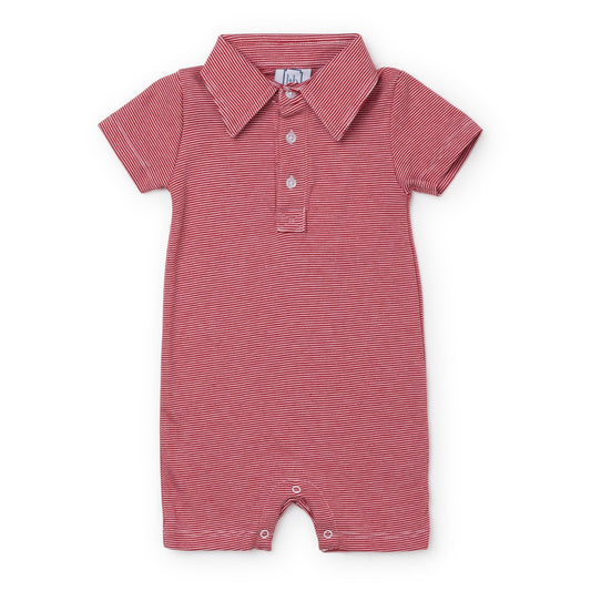 Lila and Hayes Tripp Boys' Pima Cotton Polo Shortall - Red Stripes