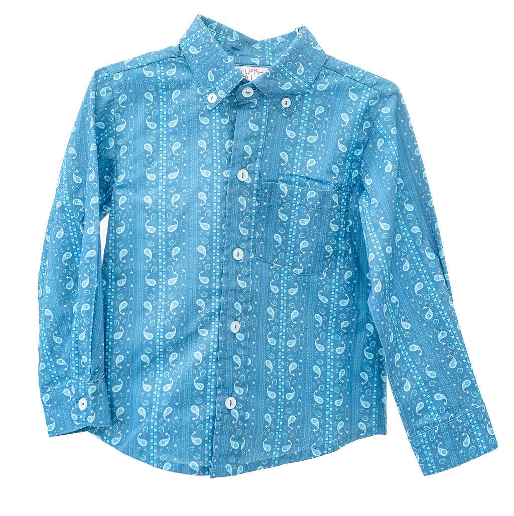 Ruth and Ralph Blue Bandana Print Conrad Button Up Shirt