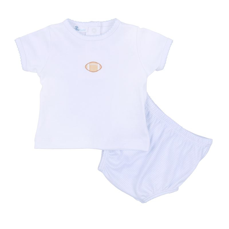 Touchdown Cutie Embroidered Diaper Set- Light Blue
