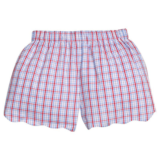 Little English Scallop Short - Patriotic Plaid
