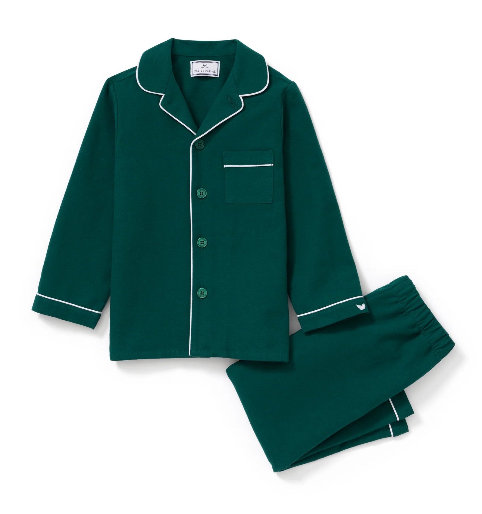 Petite Plume Hunter Green Flannel Children's Pajama Set