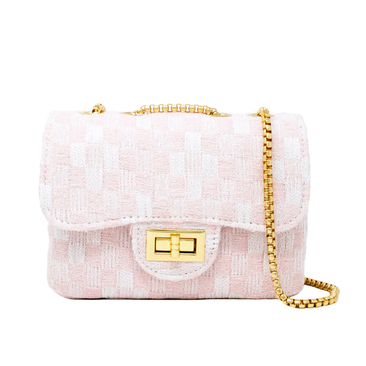 Zomi Gems Classic Checkered Tweed Handbag - Pink