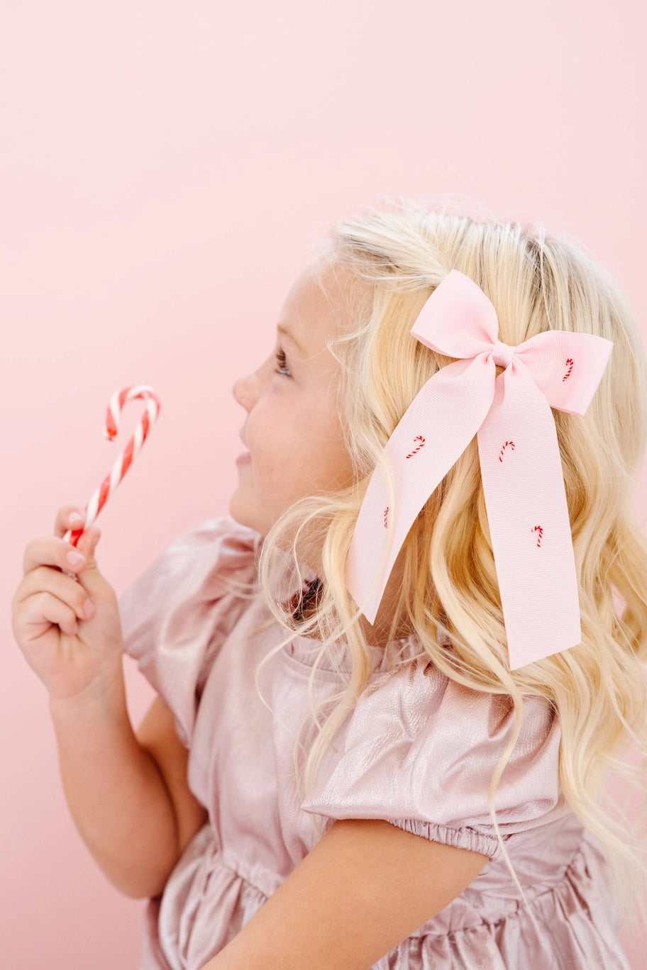 Winn and Williams Medium Pink Candy Cane Village Bow